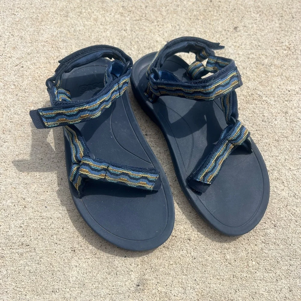 Teva Navy Strappy Sandals with Yellow & Light Blue Accents